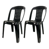 Kit 2 Cadeiras Plástica Resistente Bistrô P/até 182kg  Preta