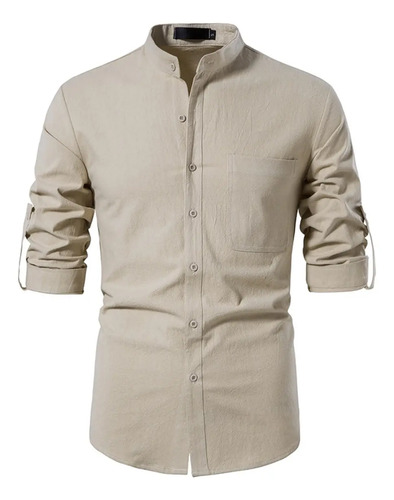 Camisa Cuello Mao Lino Hombre Casual Manga Larga Slim Fit | MercadoLibre