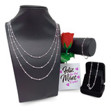 Kit Prata 925 Colar Pulseira Tornozeleira Bolinhas Feminino 