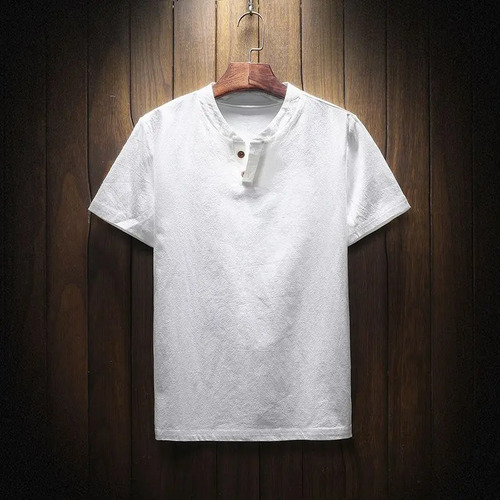 Camiseta De Algodón Y Lino Para Hombre, Holgada, Tela De Ver