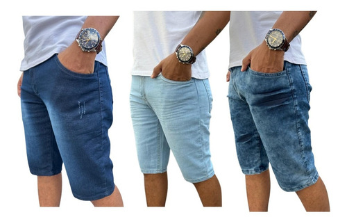 Kit 3 Bermudas Jeans Masculina Lycra  Atacado Revenda Full