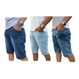 Kit 3 Bermudas Jeans Masculina Lycra  Atacado Revenda Full