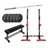 Pack Barra Olímpica + 100 Kg + Banco 300 Kg + Squat Rack 059