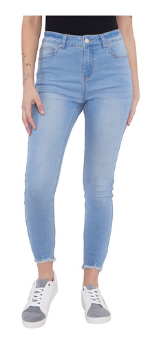 Jeans Mujer Skinny Azul Claro Bota Cortada Corona