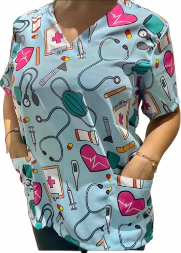 Blusa Bata Camisa Scrub Pijama Hospitalar Cirúrgico Azul