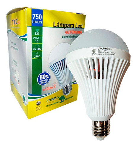 Lampara Led Autonoma 15w E27 Calida Luz De Emergencia Tbcin