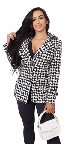 Blazer Casaco Jaqueta Estilo Spencer Feminino Pied De Poule