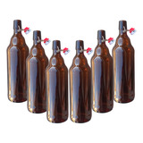6 Botellas De Vidrio Ambar + Tapón Mecánico 1000ml