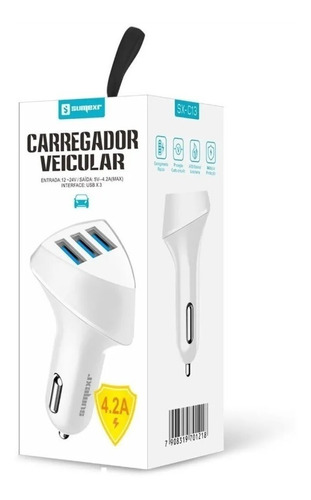 Carregador Veicular Sumerx Com 3 Entradas Usb 4.2a