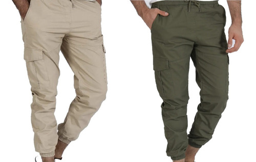 Pack X2 Pantalon Cargo Gabardina Elastizado Moda 