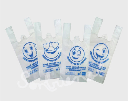 Bolsa Camiseta Emoji Oxi Biodegradable Impresa 30x40 X 80u