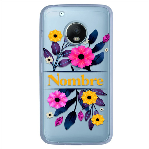 Funda Motorola Antigolpes Flores Personalizada Con Nombre