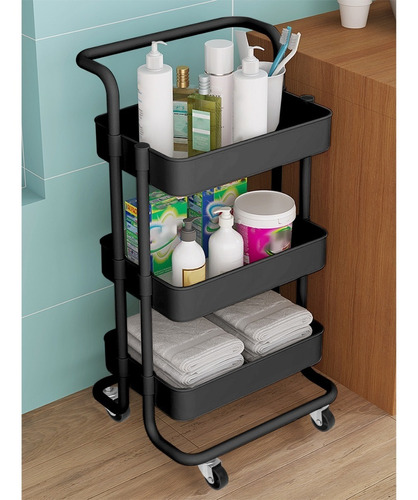 Carro Organizador Mueble Estante De Almacenamiento 3 Nivele Color Negro