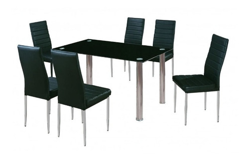 Set De Comedor De Mesa De Cristal 1.50 Y 6 Sillas Elegantes 