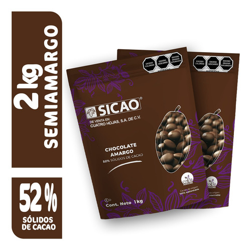 Chocolate Sicao Semiamargo Callebaut  52% Cacao 2 Kg.