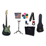 Guitarra Condor Gx40f Szbl Stratocaster Completo Kit Mãe