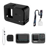 Set Funda+ 3 Mica Vidrio+ Tapa+ Strap P/ Camara Gopro Hero 9