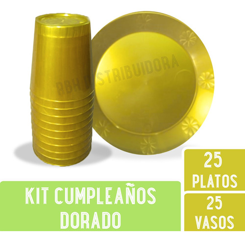 Kit 25 Platos Y 25 Vasos Plastico Rigido Fiestas Cumpleaños