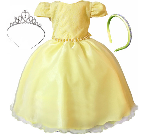 Vestido D Festa Infantil Princesa Amarelo Luxo Menina Rainha