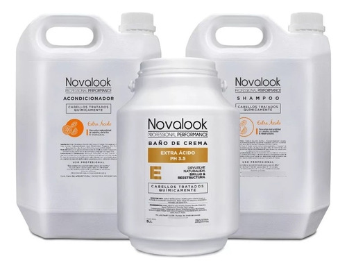 Baño De Crema + Shampoo + Acondicionador Acido Novalook 5lt