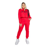 Conjunto Feminino Moletom Flanelado Inverno Frio Vermelho