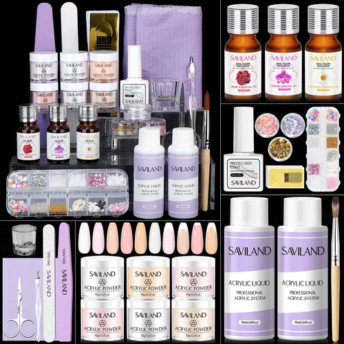 Saviland Kit De Uñas Acrílicas Con Aceite 100% Esencial: .