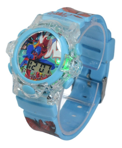 Relógio  Infantil Digital Personagens Vingadores Luz E Som Cor Da Correia Azul Claro -  Homem Aranha