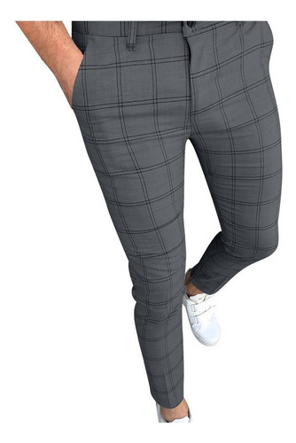 E Pantalones De Vestir Para Hombre, A Cuadros, Frente Plano,