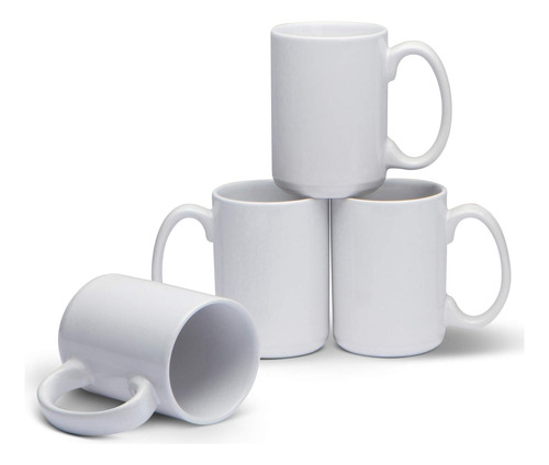 16oz Classic White Coffee Mugs. Large Handle And Cerami...