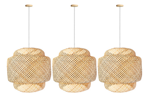 3 Pendente Bambu Fibra Natural Rustico 50 Cm Sala Mesa Nat62