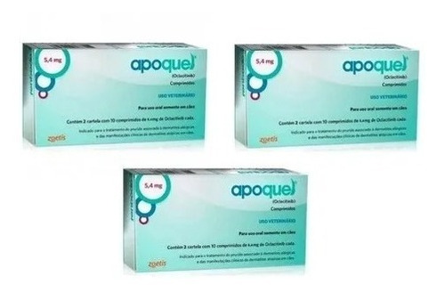 Apoquel Zoetis 5,4mg Cães Com 20 Comprimidos - Kit 3 Caixas