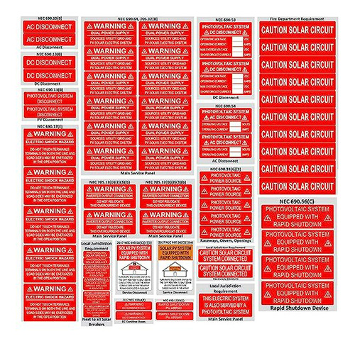 Paquete De 62 Etiquetas De Sistemas Fotovoltaicos Solares De