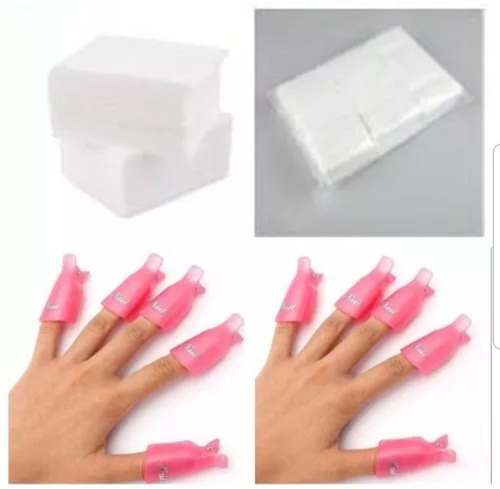 Removedor Esmalte Permanete 10 Pinzas+1000 Papel Sin Pelusas