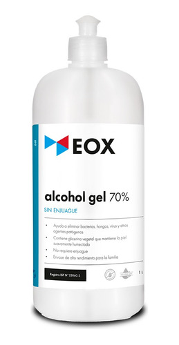 Alcohol Gel 70% Sin Enjuague Con Registro Isp Eox 1 Litro