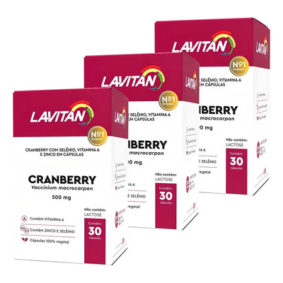 Kit 3 Lavitan Cranberry 500mg Com Vitamina A Zinco E Selênio Sabor Sem Sabor | Frete grátis