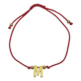 Pulsera Letra M Cordón Rojo Enchapado Oro 18k