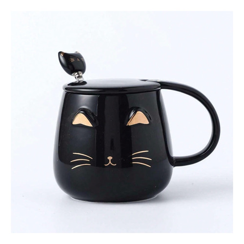 Taza Mug Gato Con Tapa Y Cuchara Tazón  Café Té Cup Regalo