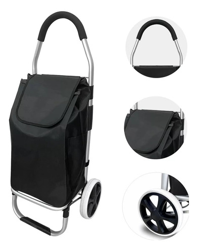 Carro De Compras Plegable Con Ruedas Negro