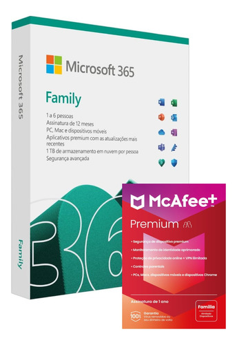 Microsoft 365 Family + Mcafee Premium Familia Pacote Fisico