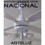 Ventilador Blanco Pala De Madera + Plato 3l Y Lamp. Led 8w