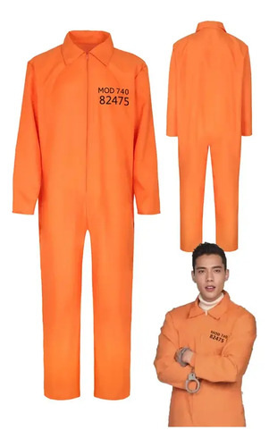 Disfraz Mono Preso Naranja Adulto Unisex 82475 Traje Carcel Cosplay Halloween Carnaval Fiesta Cumpleanos Regalo Navidad Teatro Fotografia