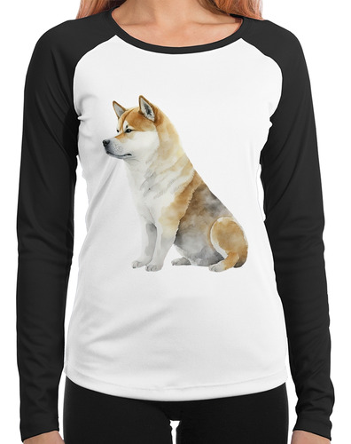 Baby Look Raglan Cachorro Shiba Inu Longa