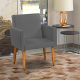 Poltrona Decorativa Cadeira Para Sala Escritório Pé Palito Cor Cinza Desenho Do Tecido Suede