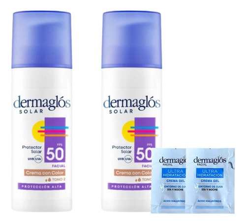 Combo X 2 Dermaglos Protector Solar Fps 50 Tono Medio 50 Ml