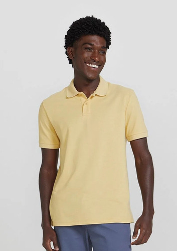 Camiseta Gola Polo Amarela Masculino 100% Algodao Hering