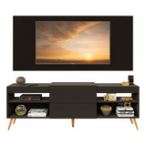 Rack C/ Painel P/ Tv Até 60 Pés Retro Milão Preto - Panorama Estilo De Decoração Moderno Panorama Móveis