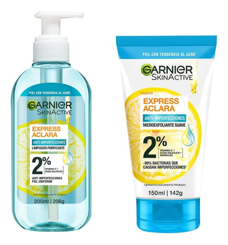 Kit Garnier Skin Active Anti Acne Exfoliante + Gel Limpiador