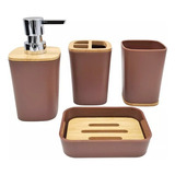 Set Baño X4 Piezas Plástico Bambu Cuadrado 