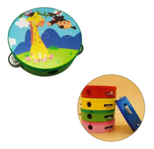 Pandero Musical Infantil Jirafa Y Monito 6 Pulgadas 8 Chapas