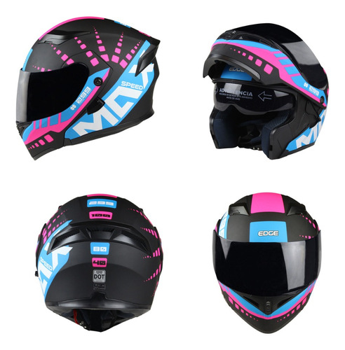 Casco Abatible De Moto Edge Helmets Maxspeed Certificado Dot